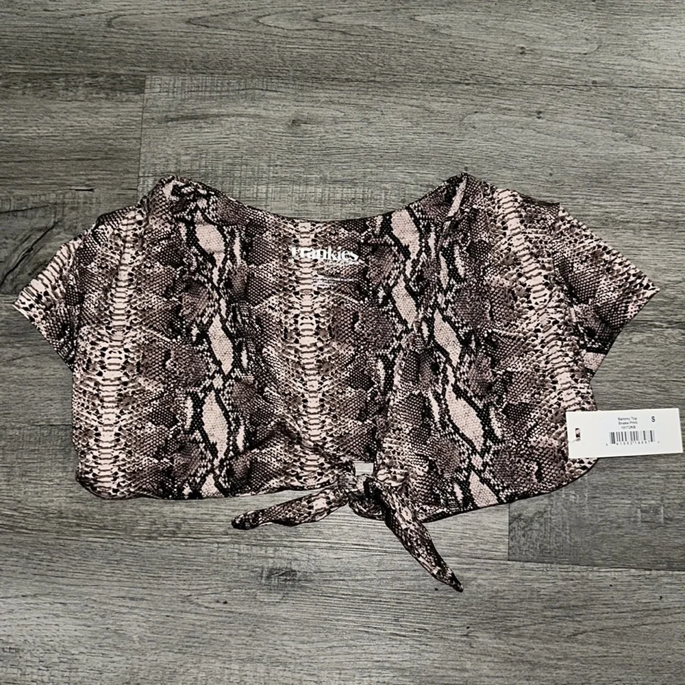 Frankie's Bikinis Brown Snake Print Tie Front Bikini Top